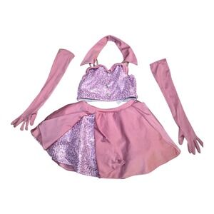 Tenth House Dance Costume Set Small Adult Dusty Rose 3 Piece Halter‎ Skort